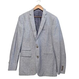 Bar III Blazer Mens 40L Chambray Slim Fit Linen Cotton Two Button Sport Jacket